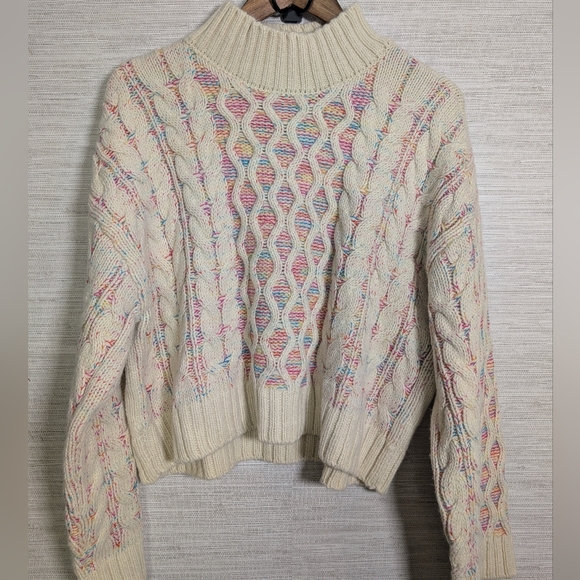 Vero Moda Sweaters - Vero Moda Danerys Multicolor Cable Knit Mock Neck Wide Sleeve Sweater XL NWT